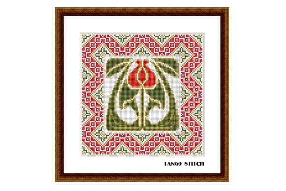 Red Art Nouveau Flower Easy Cross Stitch Review for Craft Fairs